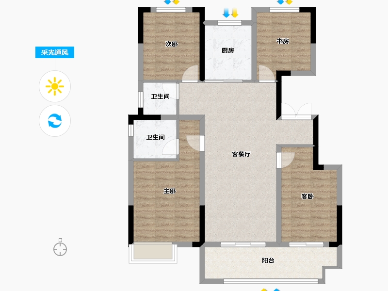 河南省-信阳市-东方今典印象湖山-103.86-户型库-采光通风