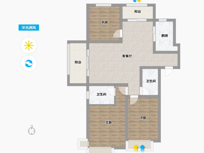 江苏省-南京市-荣盛鹭岛荣府-95.05-户型库-采光通风