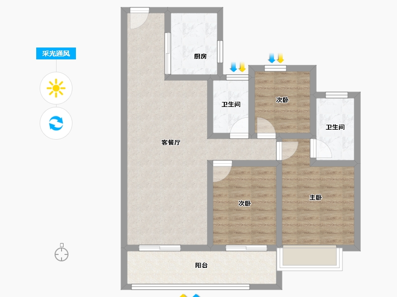 江苏省-南京市-景业龙光·玖云府-81.15-户型库-采光通风