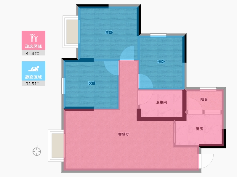 四川省-遂宁市-金宏·碧海叠院-68.37-户型库-动静分区