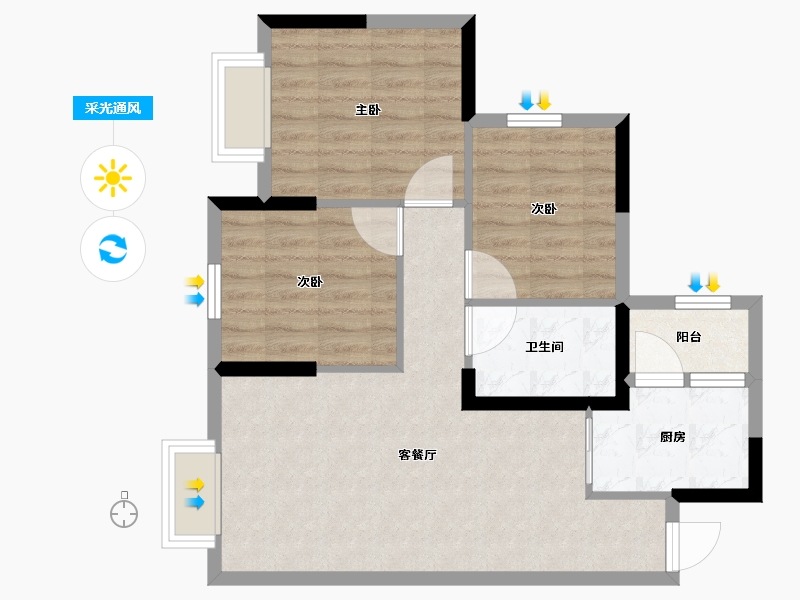 四川省-遂宁市-金宏·碧海叠院-68.37-户型库-采光通风