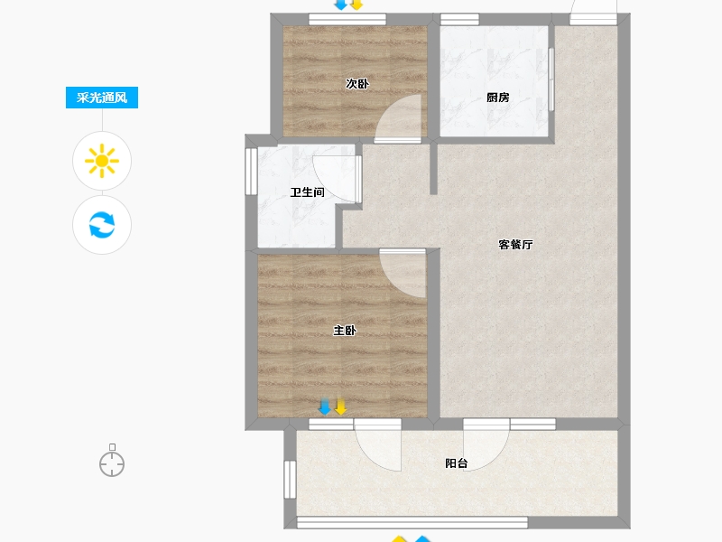 河北省-唐山市-蓝湾小镇-64.00-户型库-采光通风