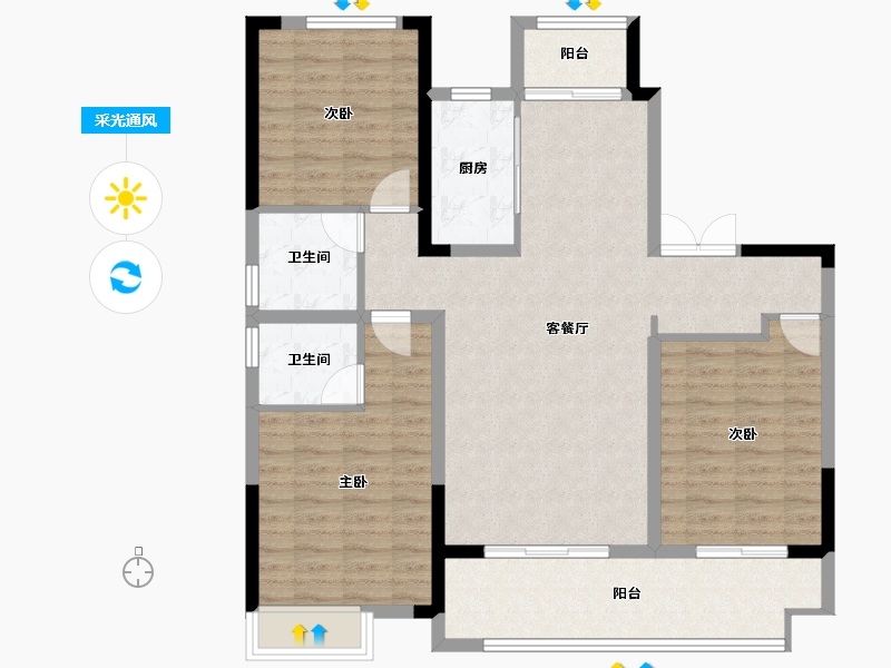 河南省-信阳市-东方今典印象湖山-107.42-户型库-采光通风