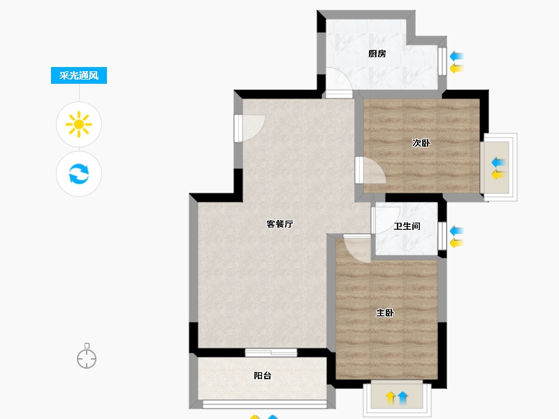 陕西省-宝鸡市-岐星花园新区-61.92-户型库-采光通风