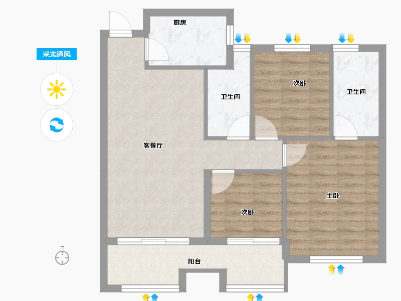 福建省-宁德市-庭盛·阳光壹号院-72.90-户型库-采光通风