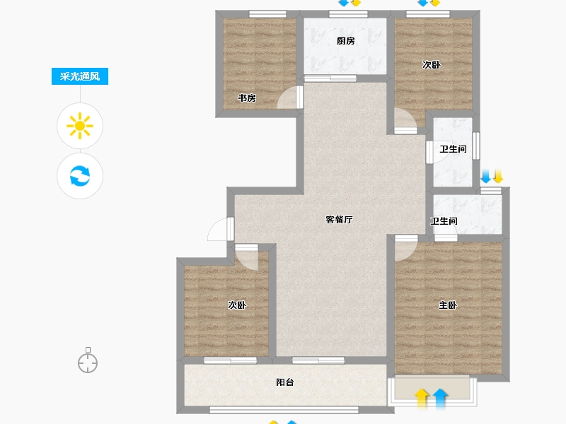 江苏省-南京市-景业龙光·玖云府-107.08-户型库-采光通风