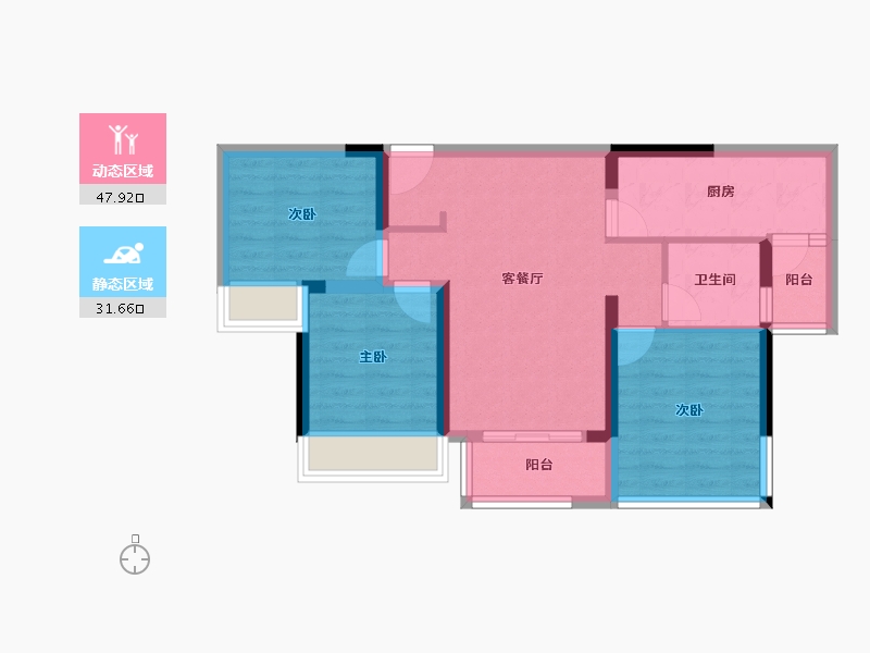 四川省-成都市-龙湖九里晴川-70.34-户型库-动静分区