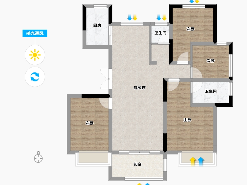 江苏省-宿迁市-富园新城·桂苑-88.87-户型库-采光通风