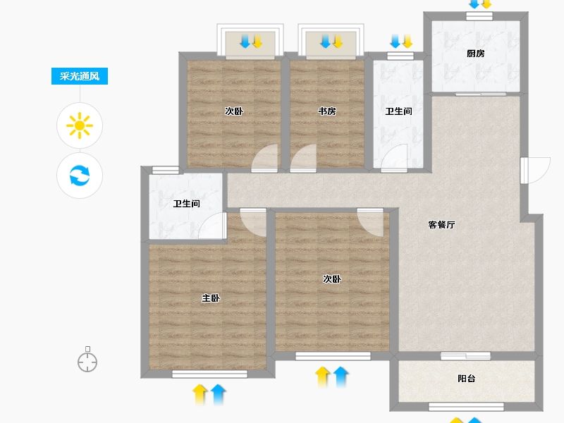 江苏省-扬州市-邗建和瑞苑-100.99-户型库-采光通风