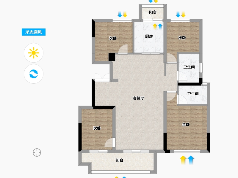 四川省-成都市-德信中鑫海邑城大院-99.49-户型库-采光通风