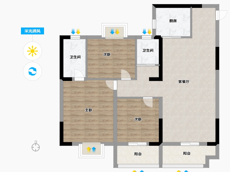 江苏省-扬州市-宝应碧桂园天悦公馆-87.99-户型库-采光通风