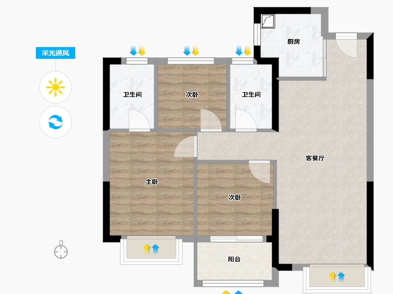 福建省-龙岩市-德兴印象铂郡-71.20-户型库-采光通风