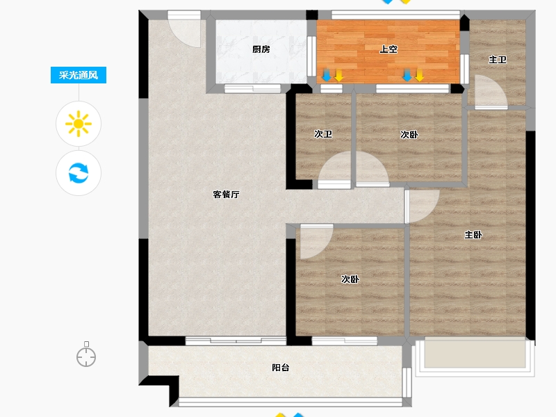 湖南省-郴州市-汝城碧桂园-90.56-户型库-采光通风