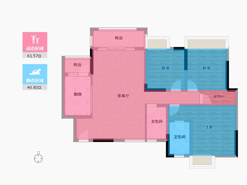 四川省-泸州市-久力丹城领秀-90.36-户型库-动静分区