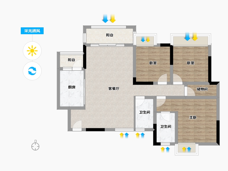 四川省-泸州市-久力丹城领秀-90.36-户型库-采光通风