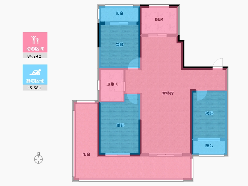 辽宁省-盘锦市-蓝色康桥N区·天玺城-118.53-户型库-动静分区