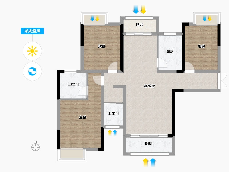 湖南省-常德市-宏泰·玖州府-95.77-户型库-采光通风