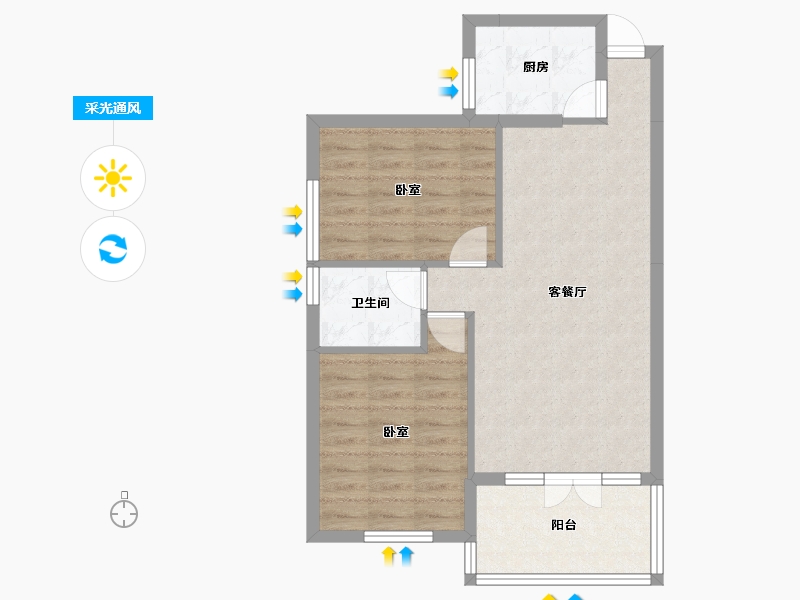 湖北省-武汉市-同馨花园雍豪府-66.36-户型库-采光通风