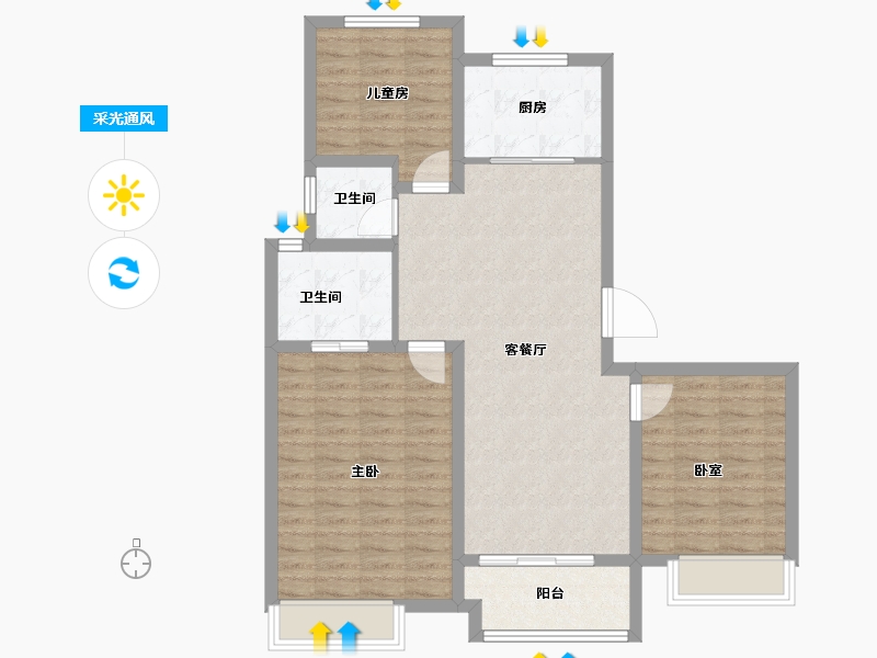 山东省-德州市-东城壹号院-91.67-户型库-采光通风