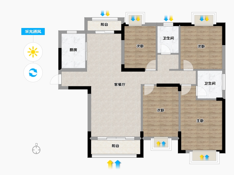 湖南省-常德市-宏泰·玖州府-106.38-户型库-采光通风