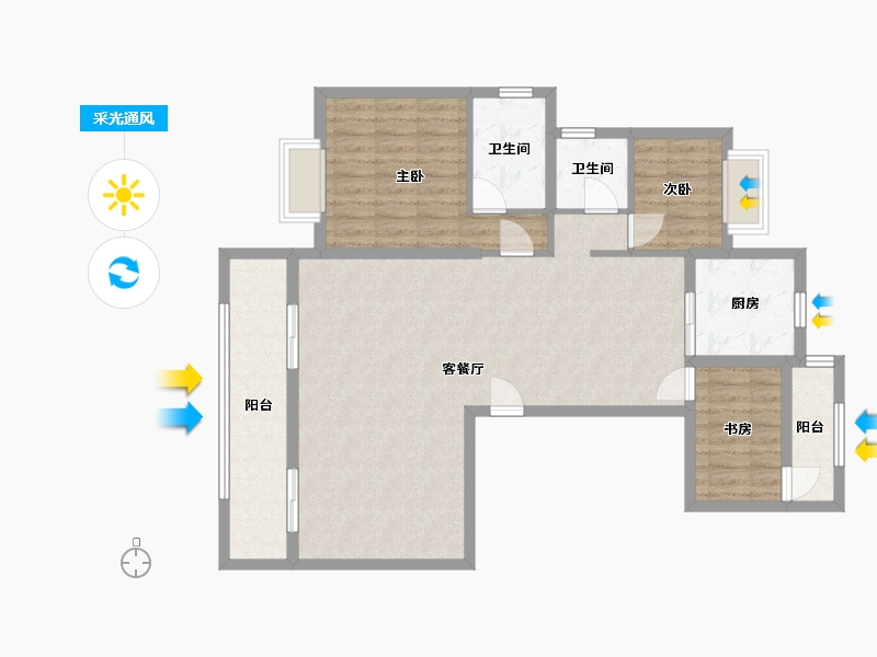 浙江省-温州市-新都华庭-105.00-户型库-采光通风