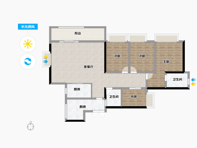 四川省-成都市-融创玖棠府住宅-126.56-户型库-采光通风