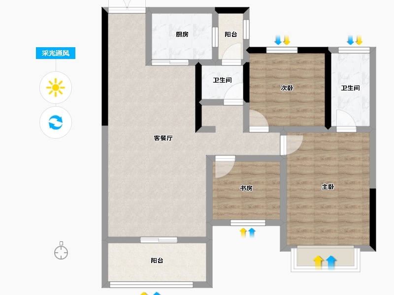 湖南省-常德市-弘康公馆-86.73-户型库-采光通风