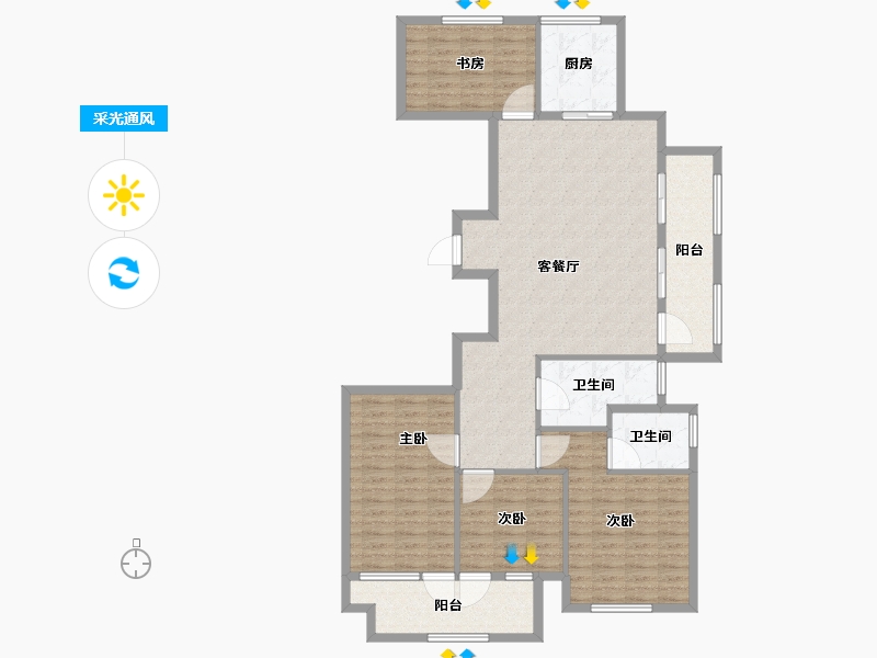 山东省-泰安市-城开·玉园-129.07-户型库-采光通风