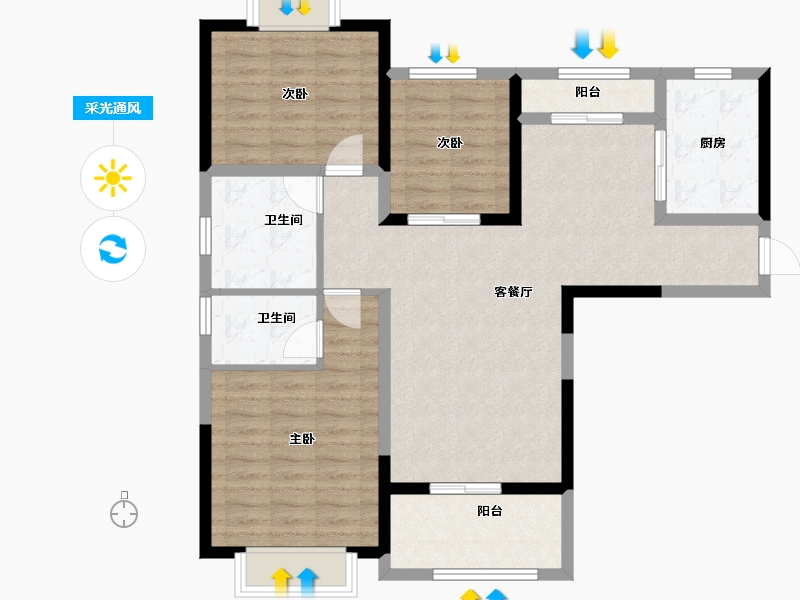 湖北省-宜昌市-中央山水3期-94.60-户型库-采光通风