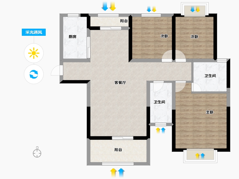 湖北省-宜昌市-中央山水3期-101.00-户型库-采光通风