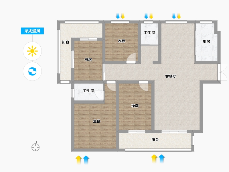 河南省-焦作市-沁阳晨升一號城邦-121.25-户型库-采光通风