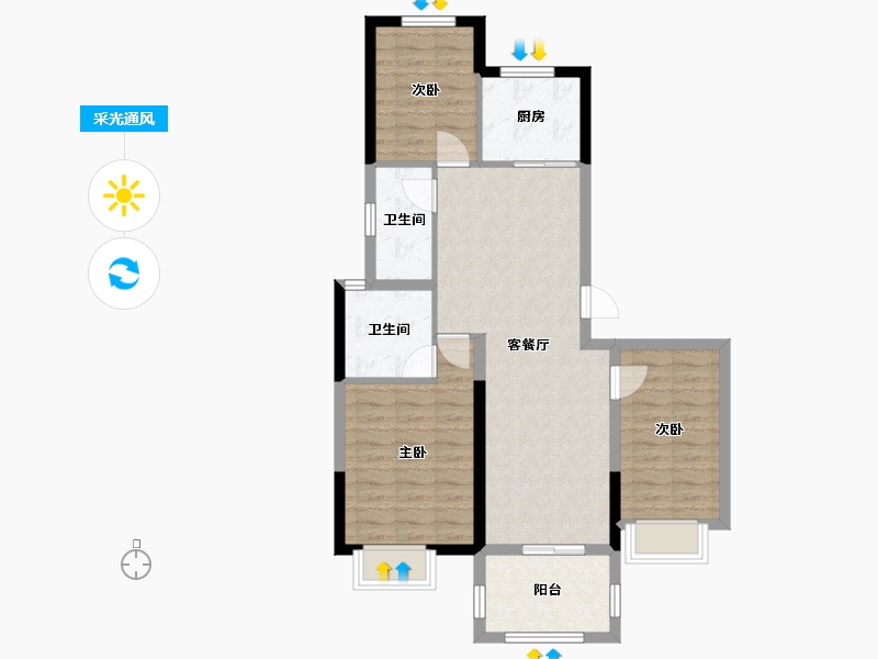 浙江省-嘉兴市-玖龙府-80.00-户型库-采光通风