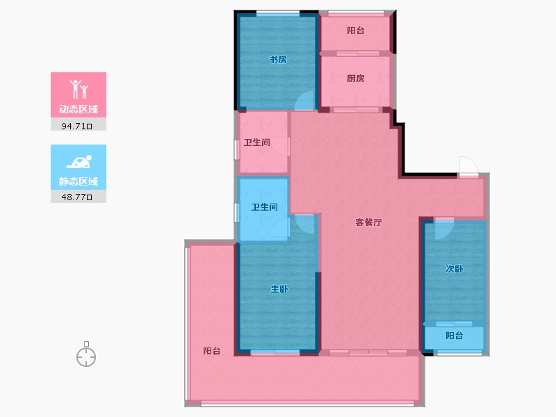 辽宁省-盘锦市-蓝色康桥N区·天玺城-129.35-户型库-动静分区