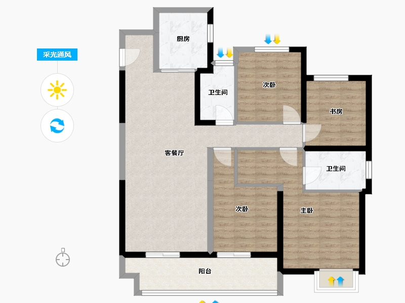 江苏省-扬州市-合景领峰-108.00-户型库-采光通风