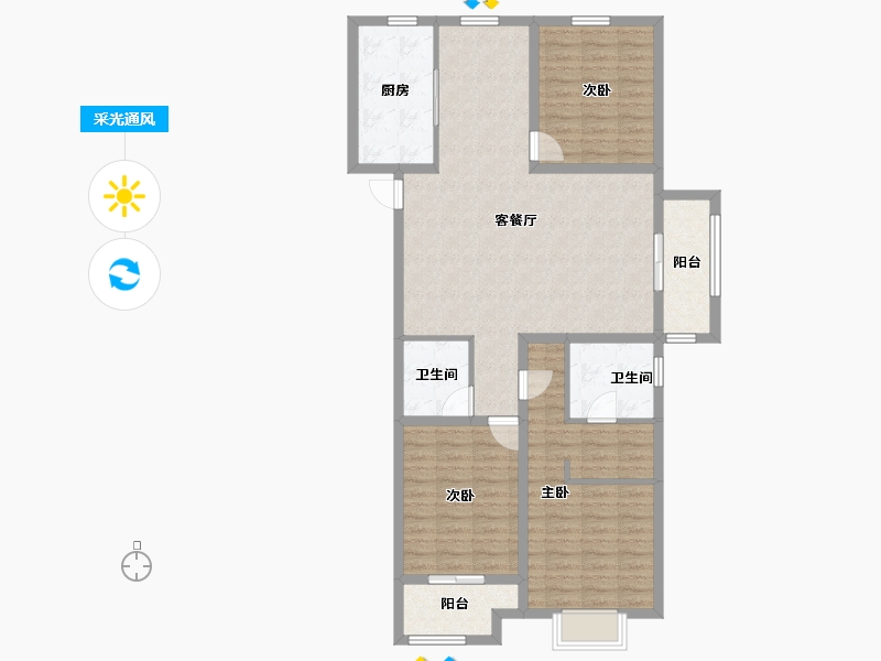 山西省-太原市-阳光·汾河湾D区-107.63-户型库-采光通风