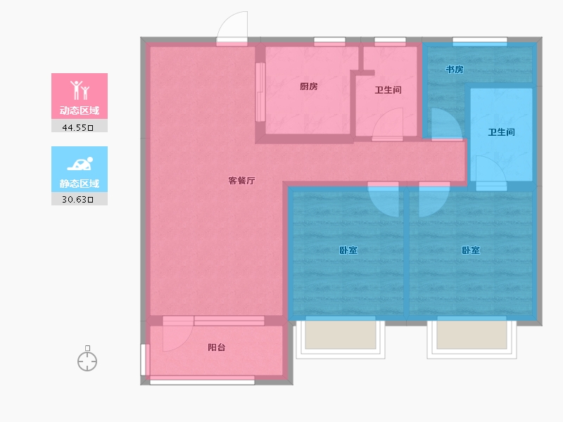 河北省-唐山市-禹洲嘉誉瀞湖-66.06-户型库-动静分区