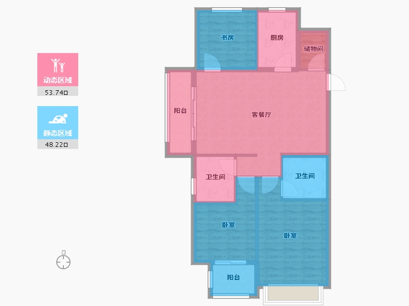 河北省-唐山市-蓝湾小镇-92.00-户型库-动静分区