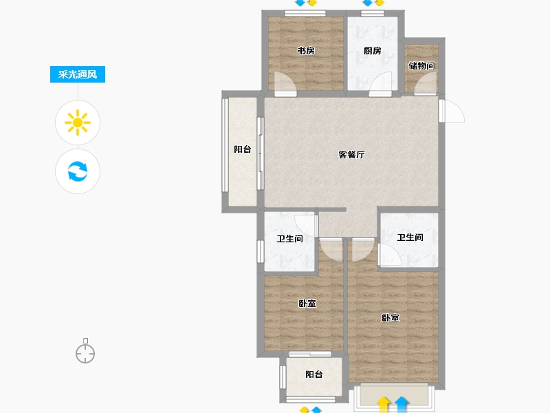 河北省-唐山市-蓝湾小镇-92.00-户型库-采光通风