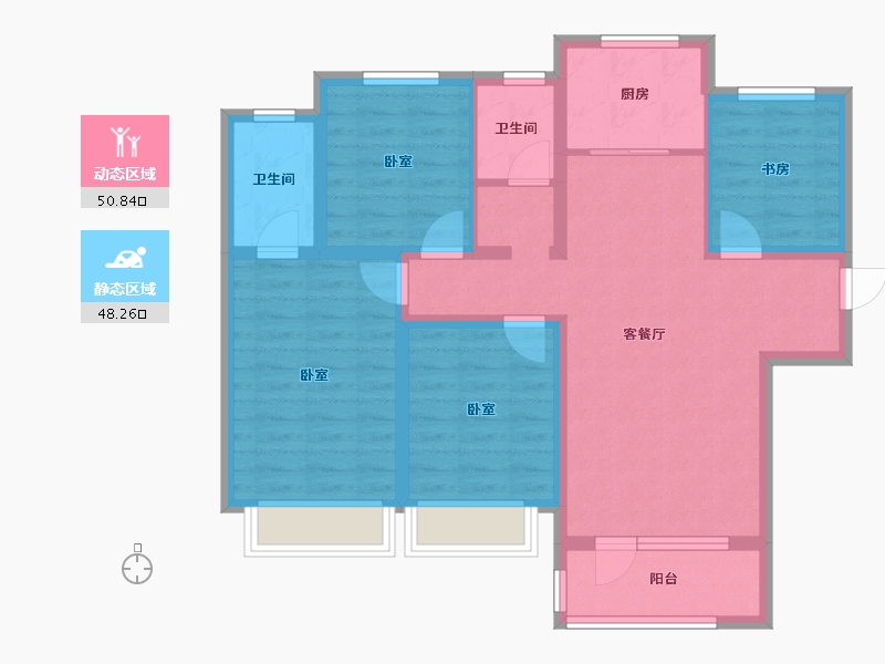 河北省-唐山市-禹洲嘉誉瀞湖-87.43-户型库-动静分区