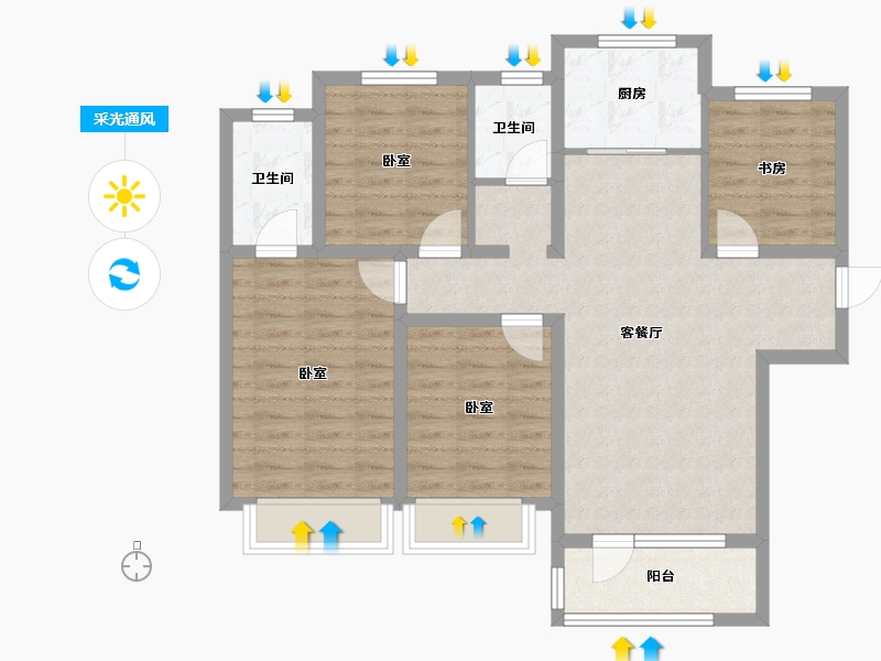 河北省-唐山市-禹洲嘉誉瀞湖-87.43-户型库-采光通风