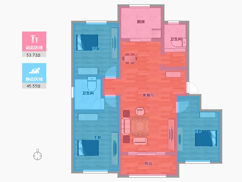 山东省-淄博市-中房四季城-87.45-户型库-动静分区