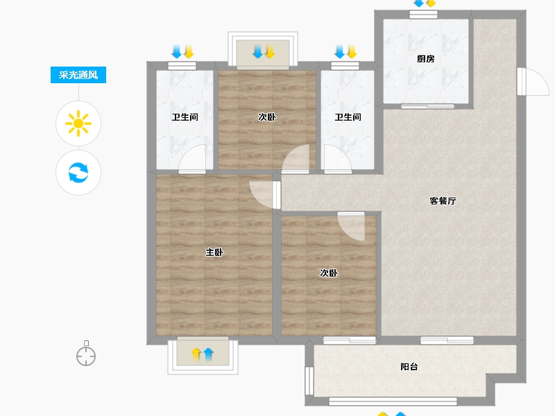 江西省-南昌市-江铃龙湖云璟-87.66-户型库-采光通风