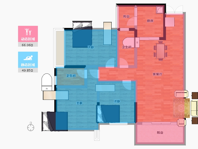 湖北省-恩施土家族苗族自治州-汉元世纪城-102.65-户型库-动静分区