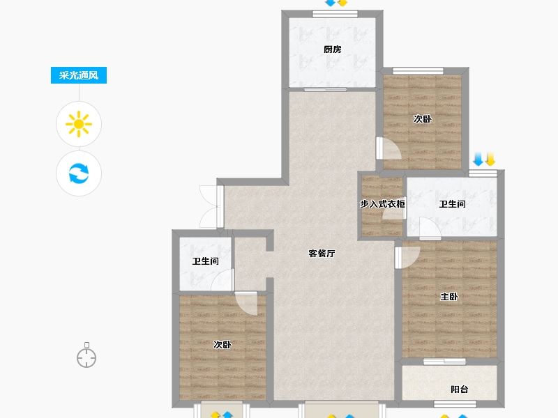 山西省-太原市-阳光·汾河湾D区-105.96-户型库-采光通风