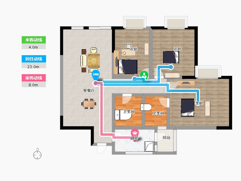 四川省-成都市-美洲花园棕榈湾-107.22-户型库-动静线