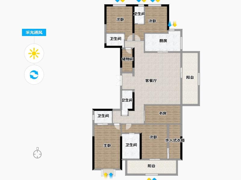 浙江省-杭州市-海潮望月城-230.68-户型库-采光通风