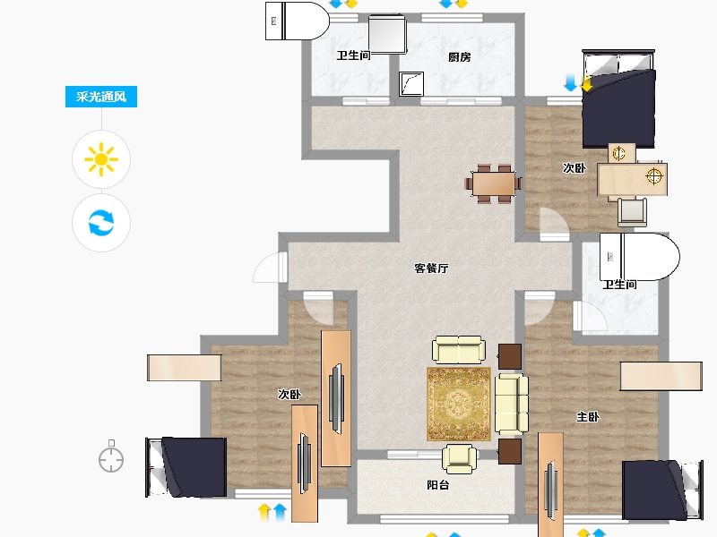 山东省-淄博市-中房四季城-103.83-户型库-采光通风