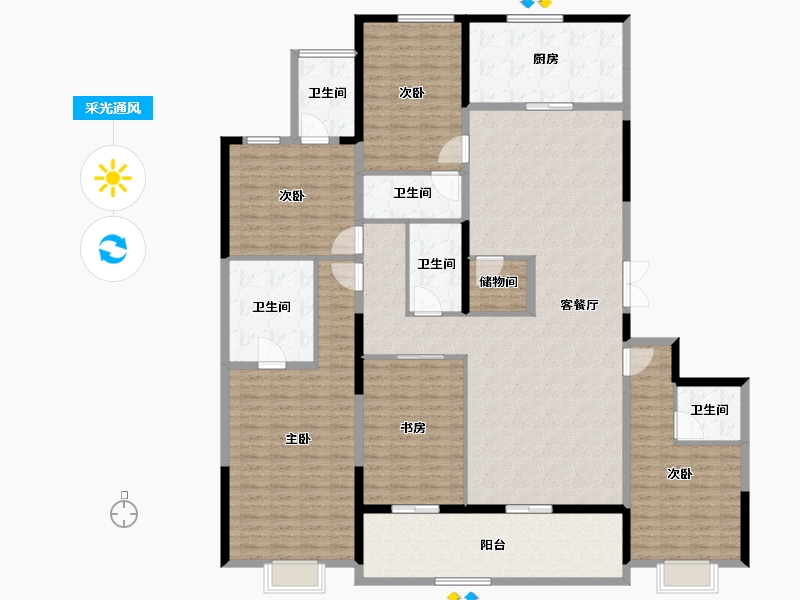 浙江省-杭州市-海潮望月城-222.36-户型库-采光通风