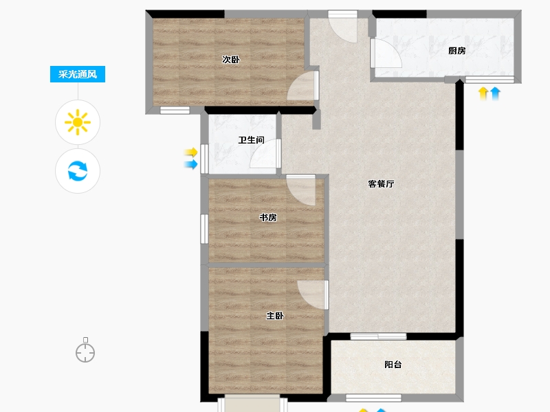 湖北省-宜昌市-中央山水3期-71.34-户型库-采光通风