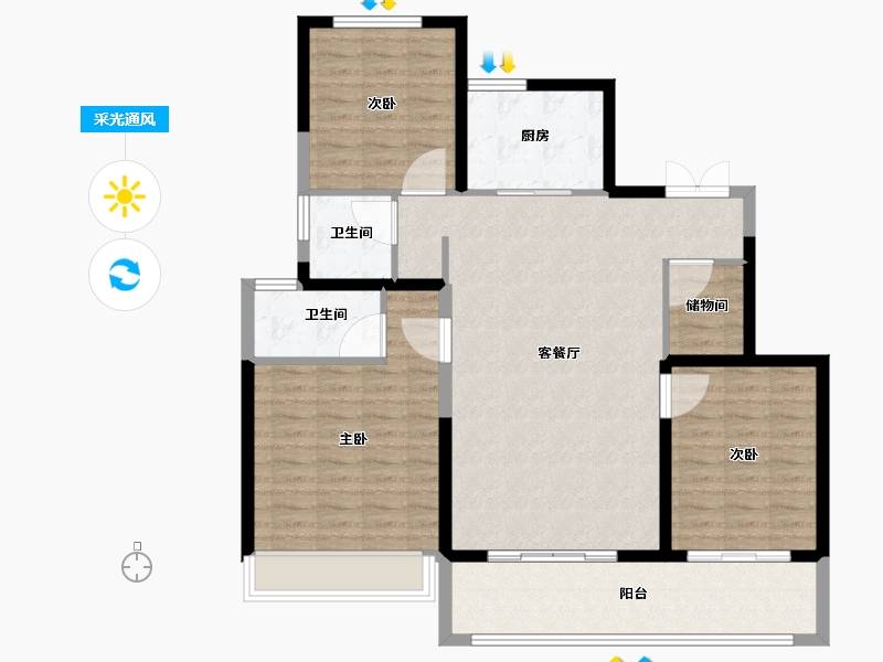 江苏省-徐州市-天虹菁英汇-108.00-户型库-采光通风